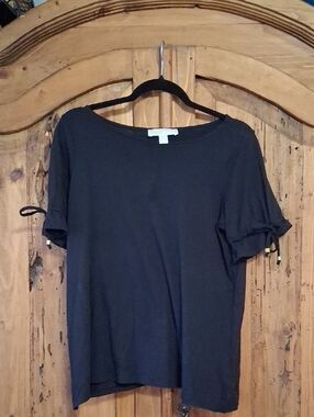 Michael Kors Black Short-Sleeve Tee with Tie-Sleeve Detail